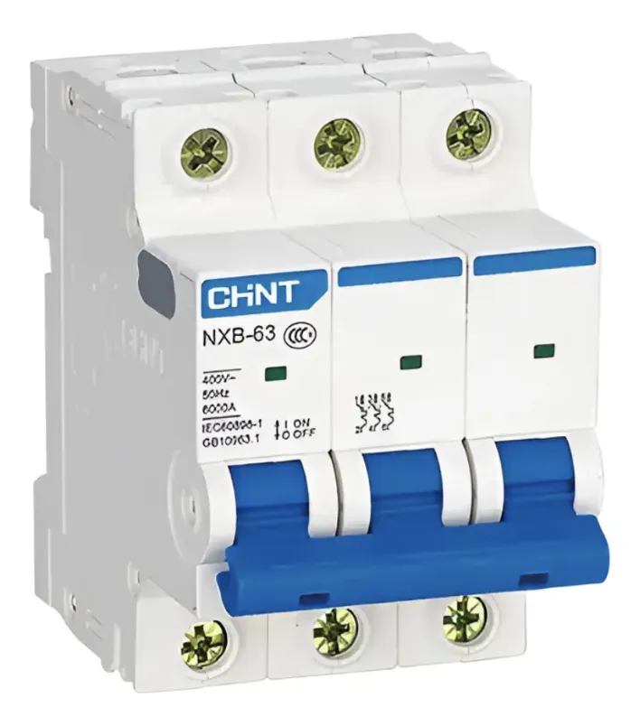 Interruptor Termomagnético Riel Din 3 Polos 40 Amperes Curva C 6 kA - Chint - NXB-63 3P C40 - 814174