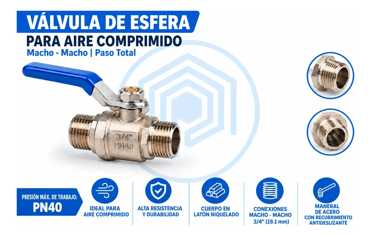 Válvula de bola de bloqueo doble macho  niquelada de 1/2" NPT